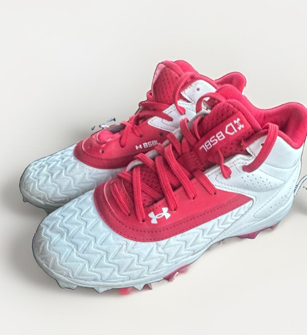 Under Armour Boys Baseball Tennis Shoes White Size 3.5 Y Red White
